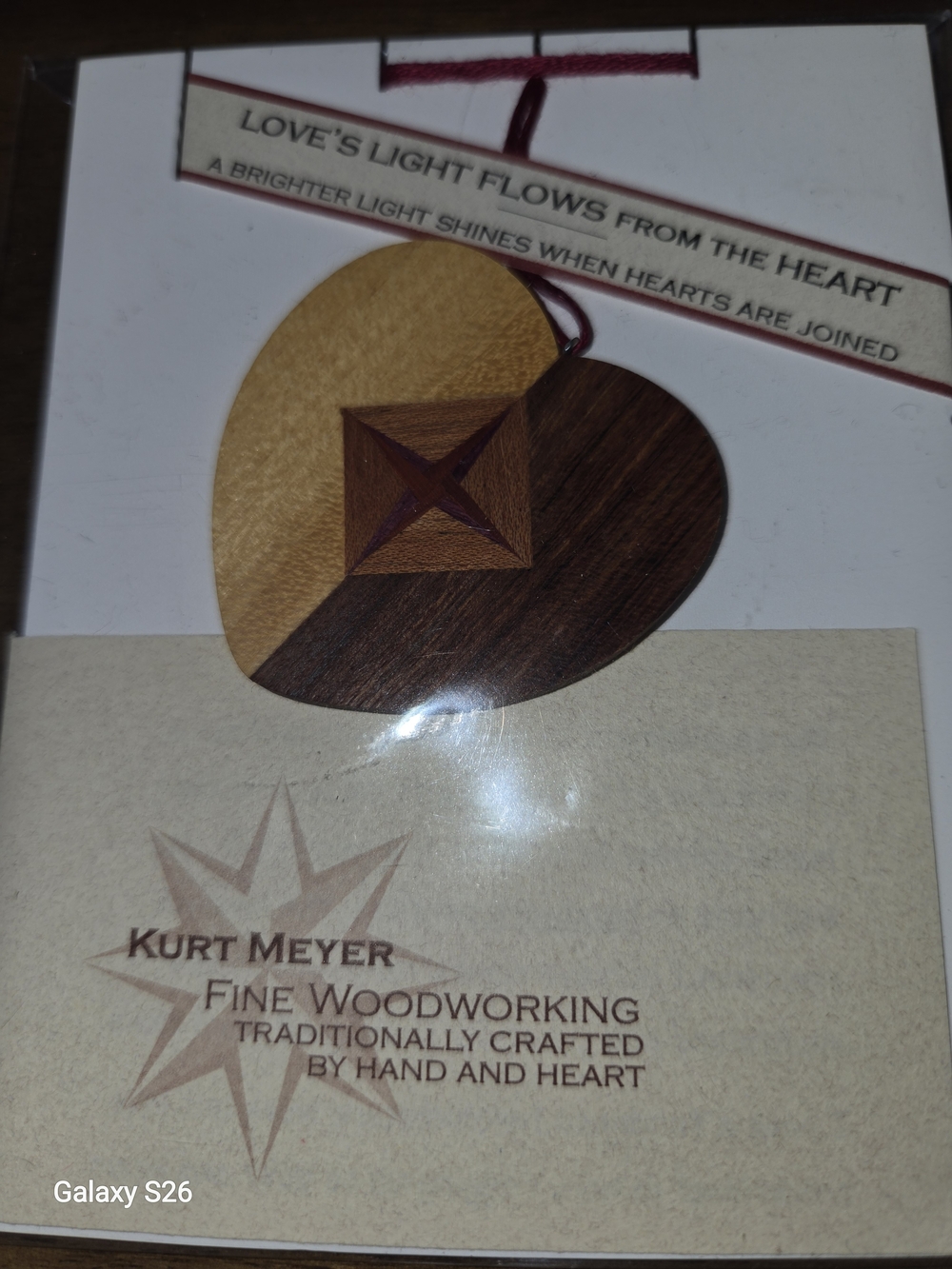 Two-Tone Wooden Heart Hanging Ornament - Brown & Tan
